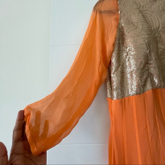 Peach Gold Chiffon Gown size M - Picture 4 of 7